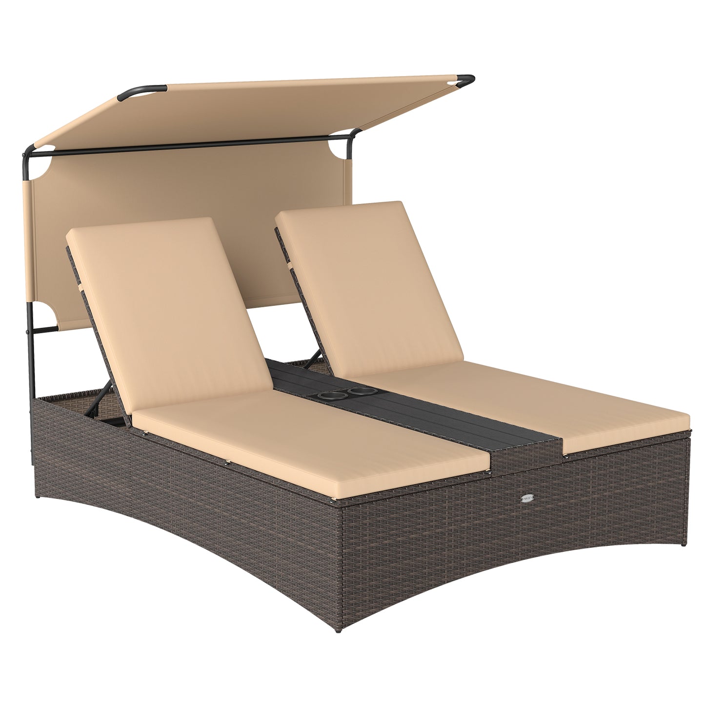 Outdoor Daybed, Adjustable Backrest, 2-Person PE Rattan Patio Bed, Brown Outdoor Chaise Lounges at Gallery Canada
