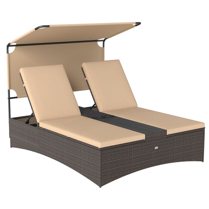 Outdoor Daybed, Adjustable Backrest, 2-Person PE Rattan Patio Bed, Brown Outdoor Chaise Lounges at Gallery Canada