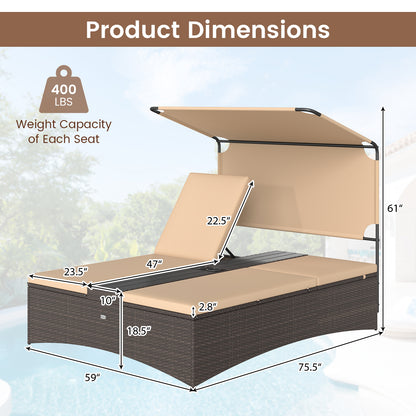 Outdoor Daybed, Adjustable Backrest, 2-Person PE Rattan Patio Bed, Brown Outdoor Chaise Lounges at Gallery Canada