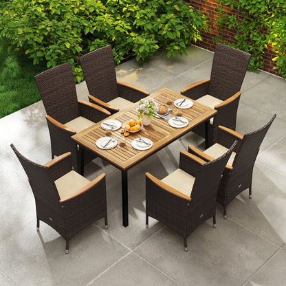 Outdoor Dining Set for 6 Patio Wicker Armchairs and Acacia Wood Table Patio Dining Sets at Gallery Canada