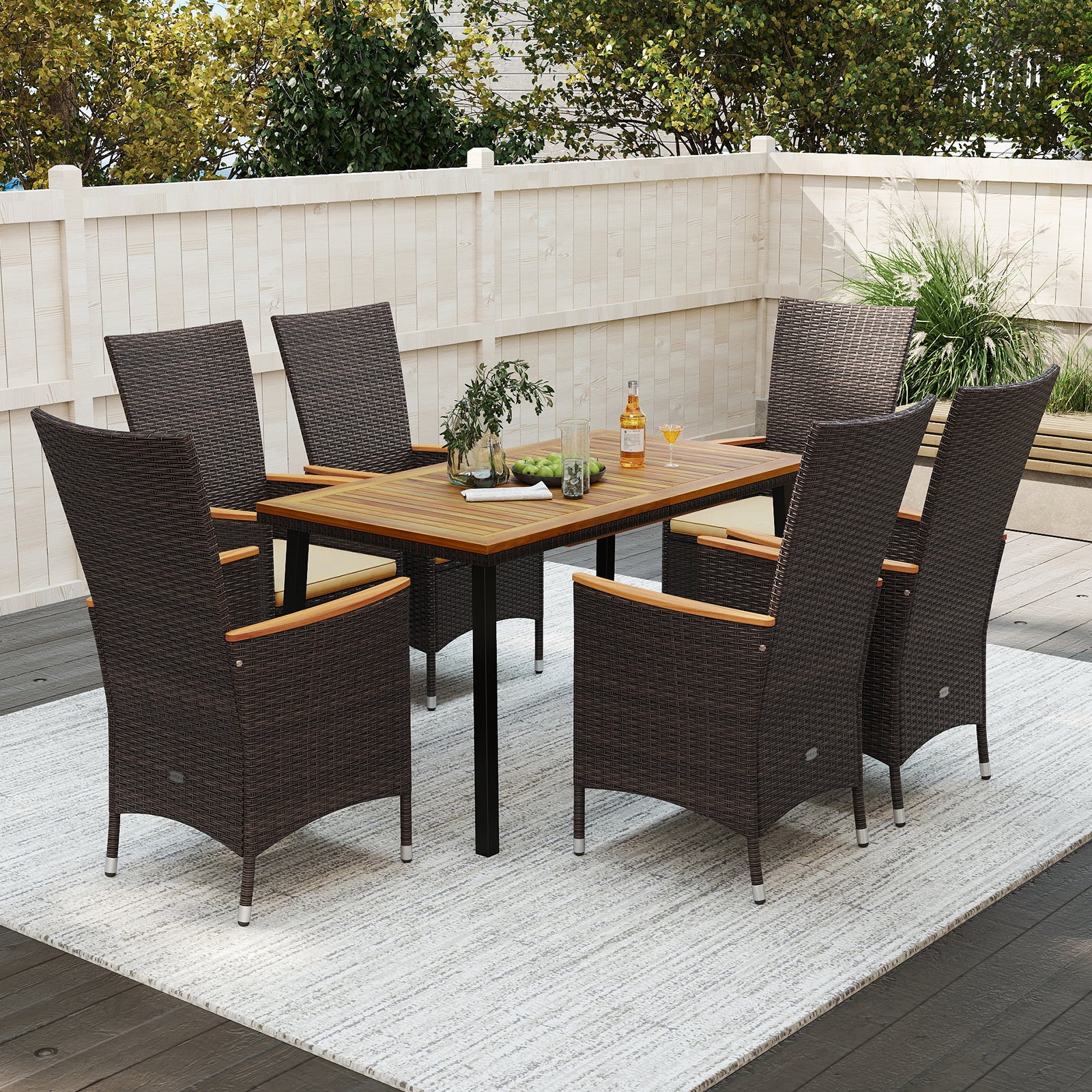 Outdoor Dining Set for 6 Patio Wicker Armchairs and Acacia Wood Table Patio Dining Sets at Gallery Canada