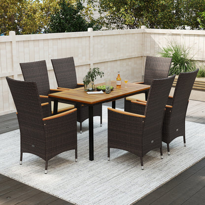 Outdoor Dining Set for 6 Patio Wicker Armchairs and Acacia Wood Table Patio Dining Sets at Gallery Canada