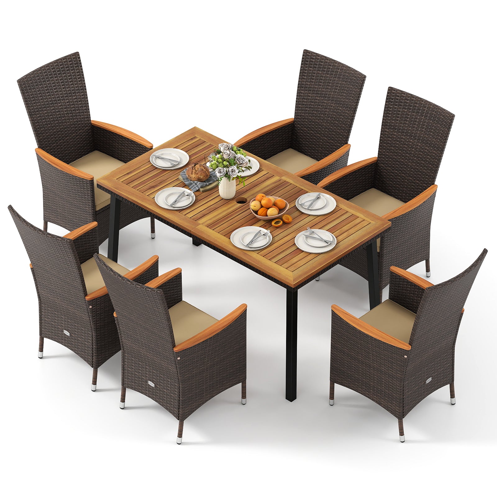 Outdoor Dining Set for 6 Patio Wicker Armchairs and Acacia Wood Table Patio Dining Sets at Gallery Canada