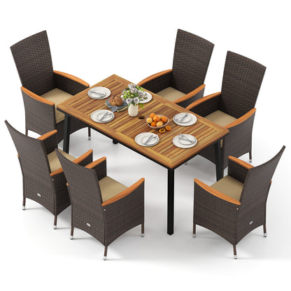 Outdoor Dining Set for 6 Patio Wicker Armchairs and Acacia Wood Table Patio Dining Sets at Gallery Canada