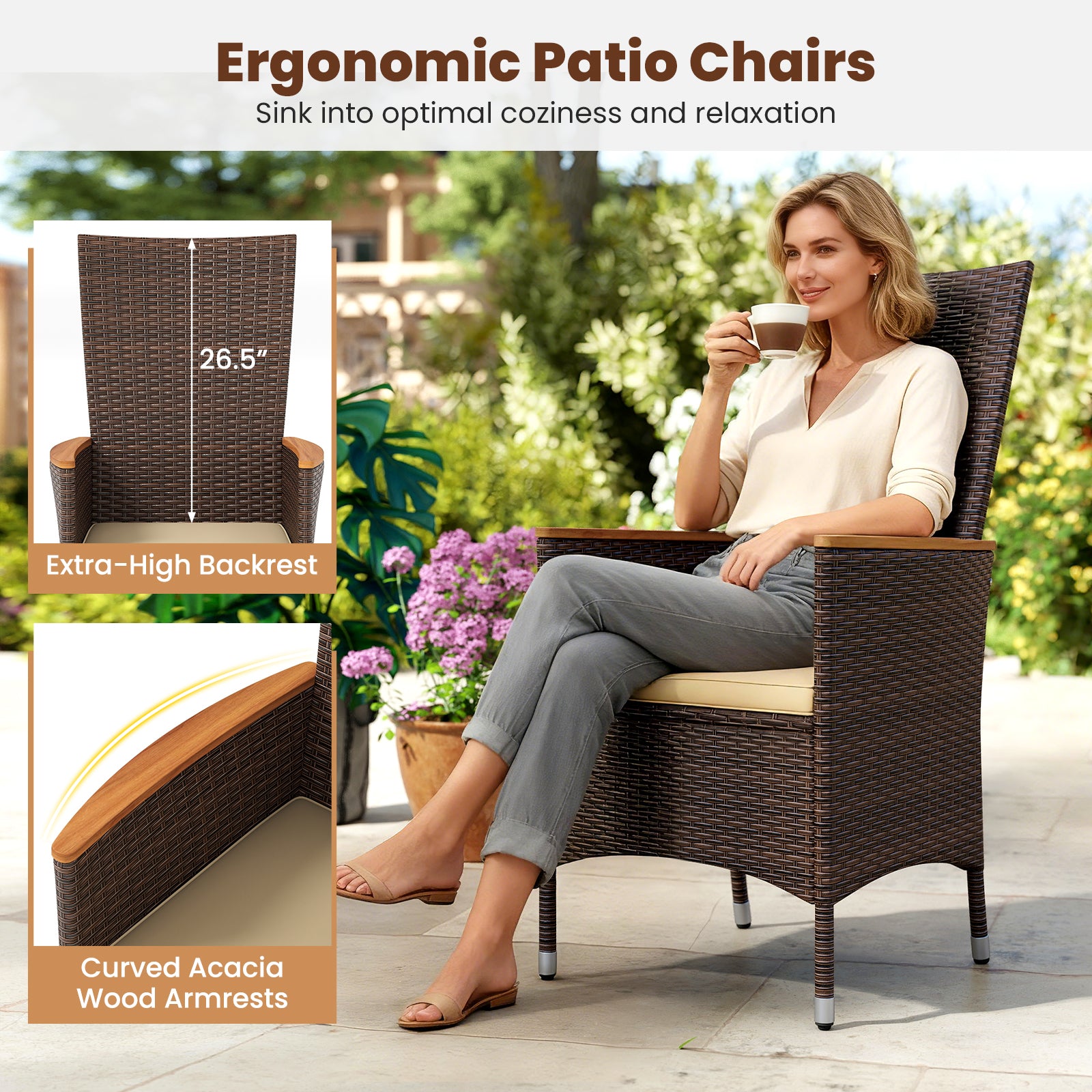Outdoor Dining Set for 6 Patio Wicker Armchairs and Acacia Wood Table Patio Dining Sets at Gallery Canada
