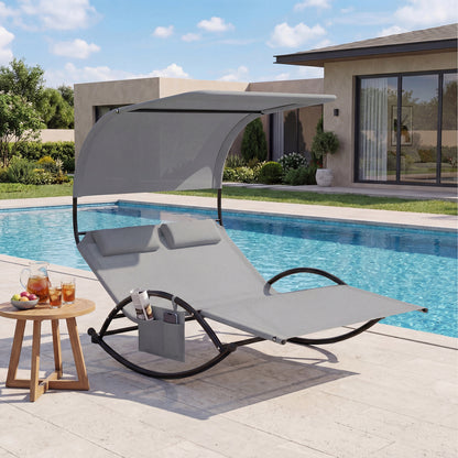 Outdoor Dual Rocker Sunbed, 2-Person Canopied Patio Lounger, Gray Patio Rocking Chairs & Gliders at Gallery Canada