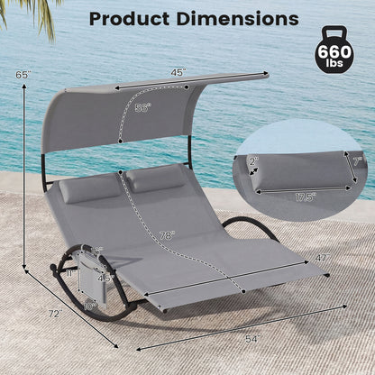 Outdoor Dual Rocker Sunbed, 2-Person Canopied Patio Lounger, Gray Patio Rocking Chairs & Gliders at Gallery Canada