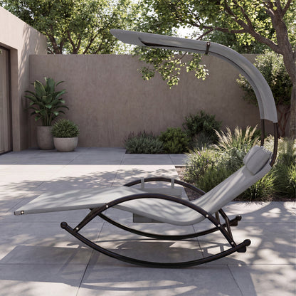 Outdoor Dual Rocker Sunbed, 2-Person Canopied Patio Lounger, Gray Patio Rocking Chairs & Gliders at Gallery Canada