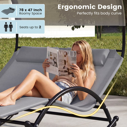 Outdoor Dual Rocker Sunbed, 2-Person Canopied Patio Lounger, Gray Patio Rocking Chairs & Gliders at Gallery Canada
