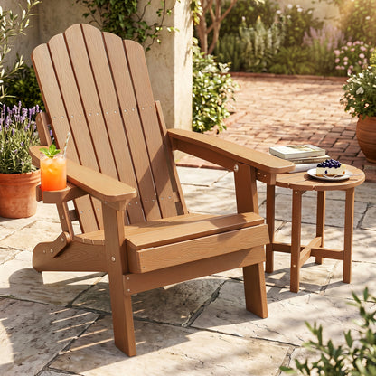 Outdoor Folding Adirondack Chair With Cup Holder, 5-Level Backrest, Coffee Adirondack Chairs at Gallery Canada
