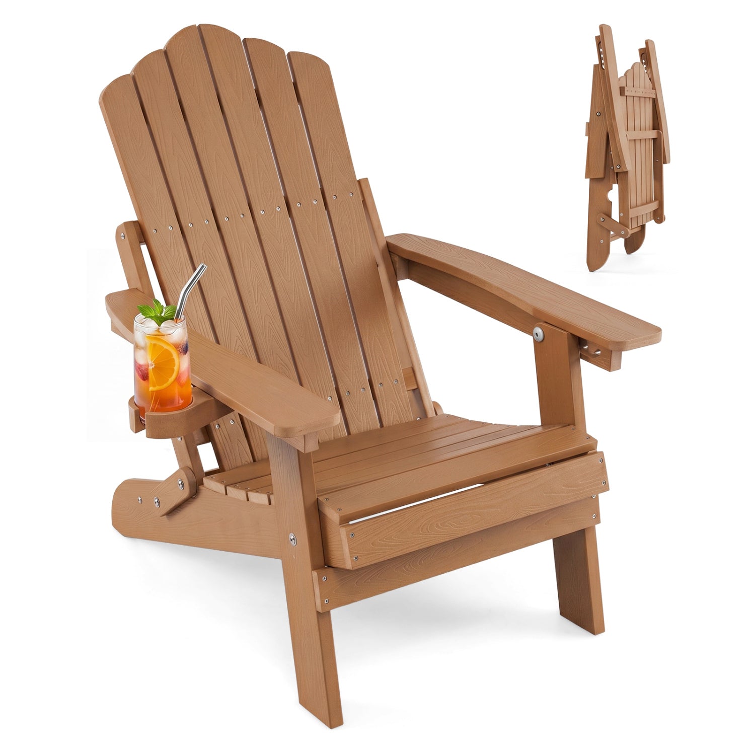 Outdoor Folding Adirondack Chair With Cup Holder, 5-Level Backrest, Coffee Adirondack Chairs Coffee at Gallery Canada
