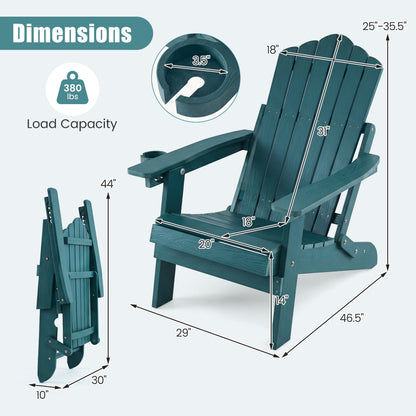 Outdoor Folding Adirondack Chair with Cup Holder, 5-Level Backrest, Green Adirondack Chairs at Gallery Canada