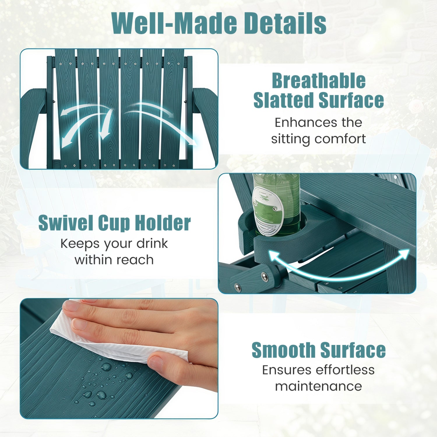 Outdoor Folding Adirondack Chair with Cup Holder, 5-Level Backrest, Green Adirondack Chairs at Gallery Canada