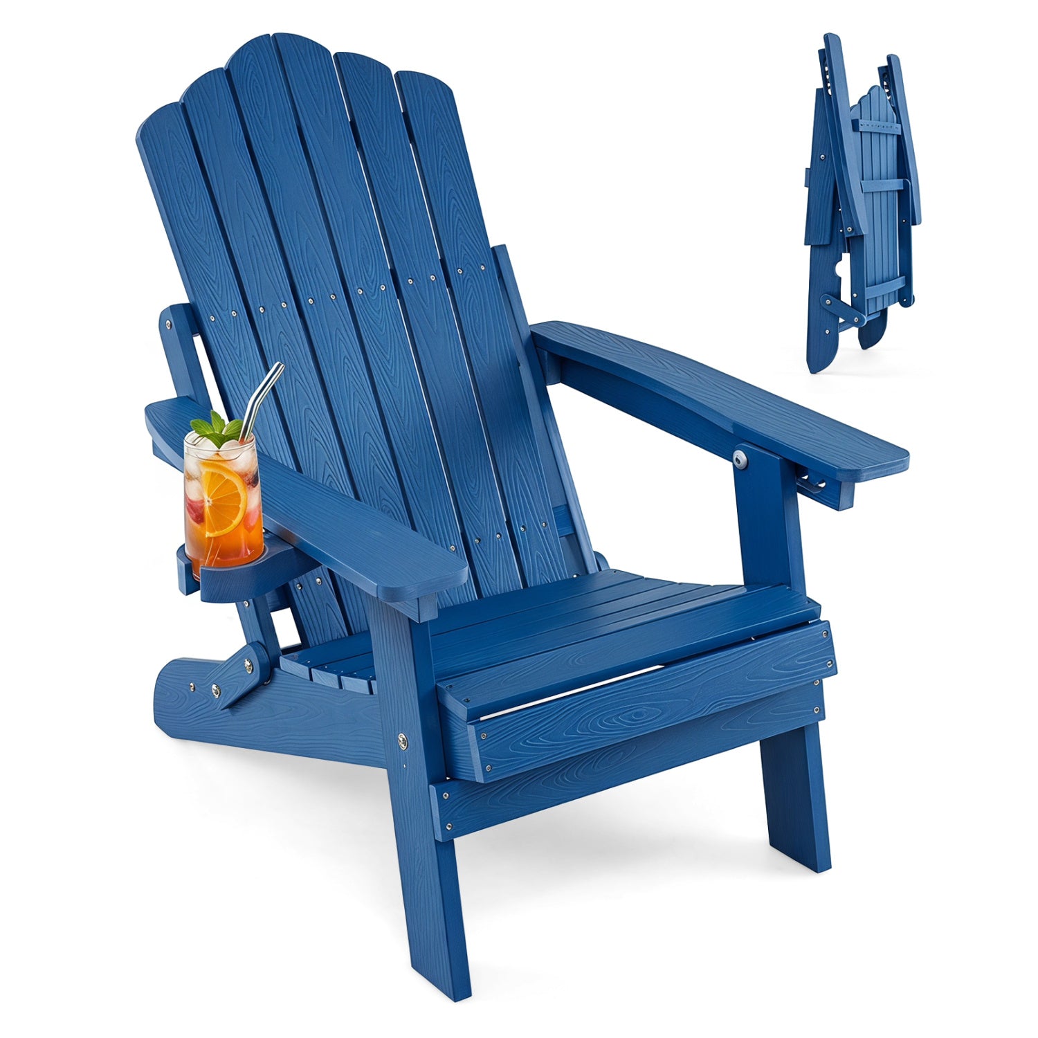 Folding Adirondack Chair With Cup Holder, Navy Adirondack Chairs Navy at Gallery Canada