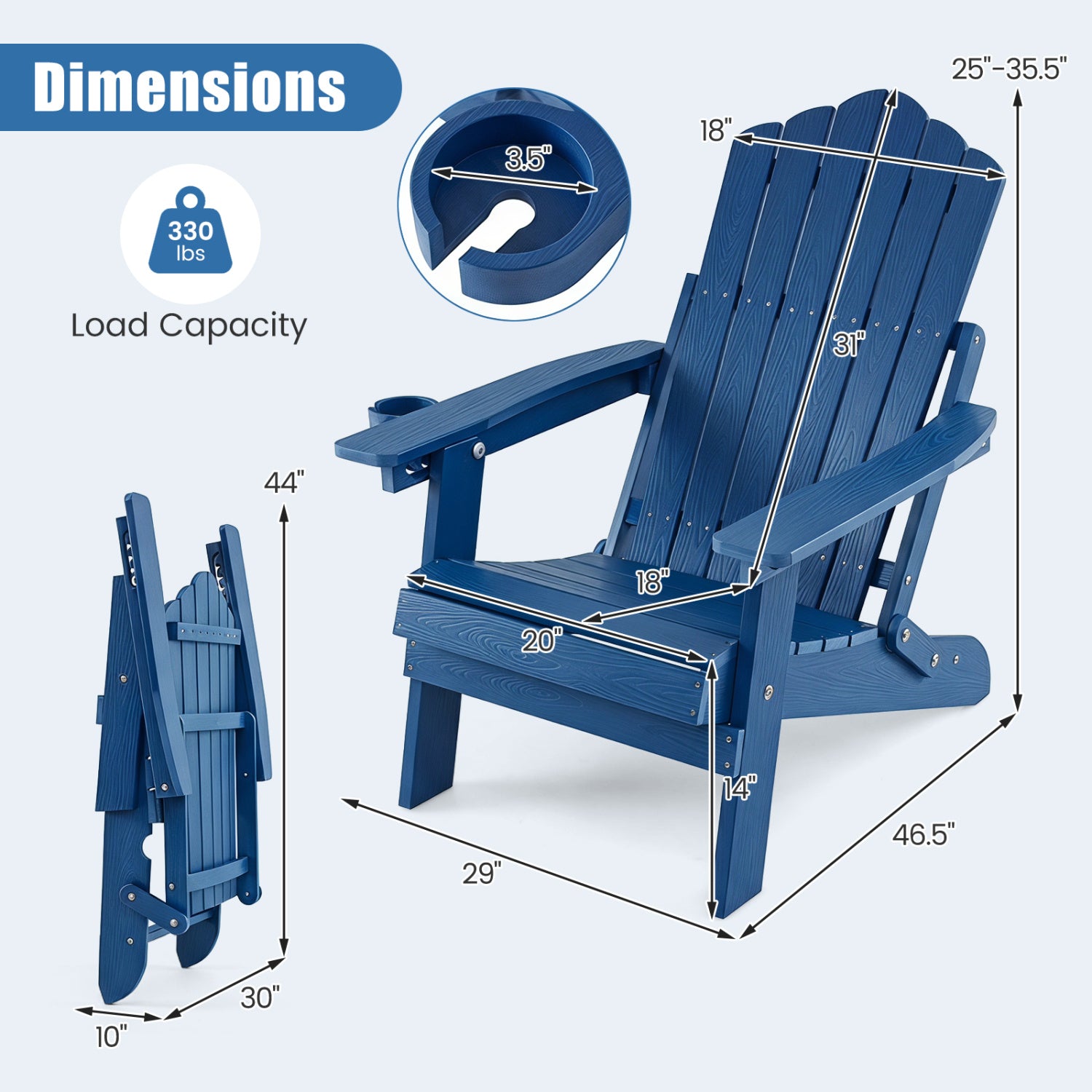 Folding Adirondack Chair With Cup Holder, Navy Adirondack Chairs at Gallery Canada