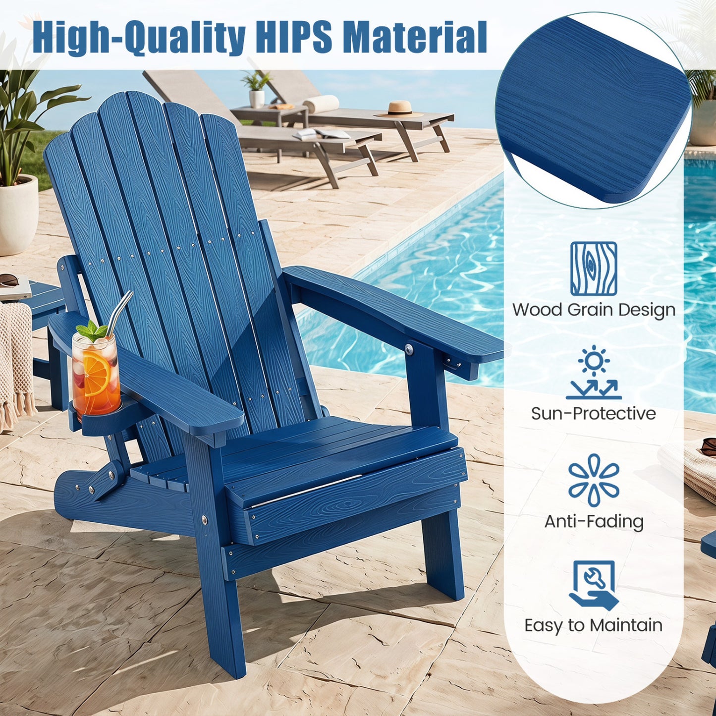 Folding Adirondack Chair With Cup Holder, Navy Adirondack Chairs at Gallery Canada