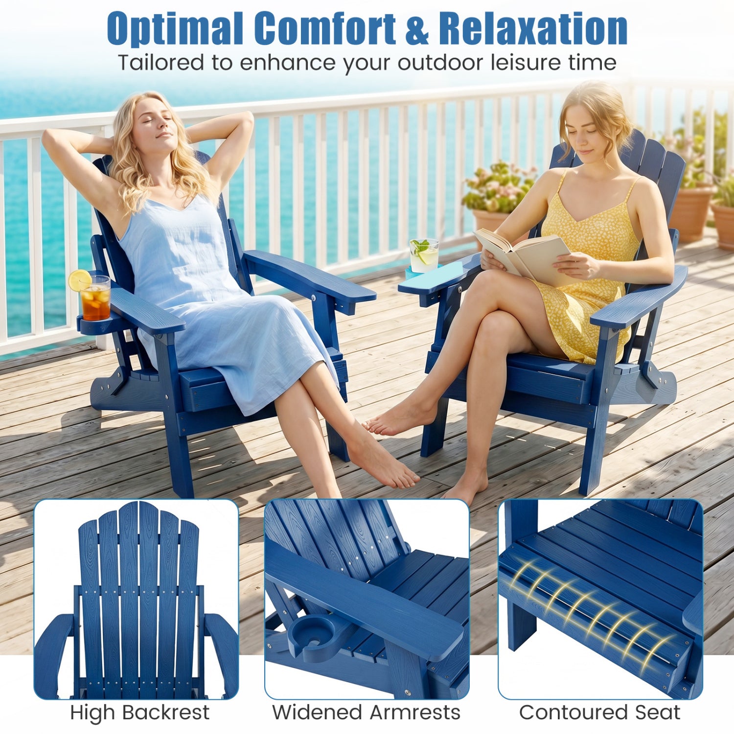 Folding Adirondack Chair With Cup Holder, Navy Adirondack Chairs at Gallery Canada