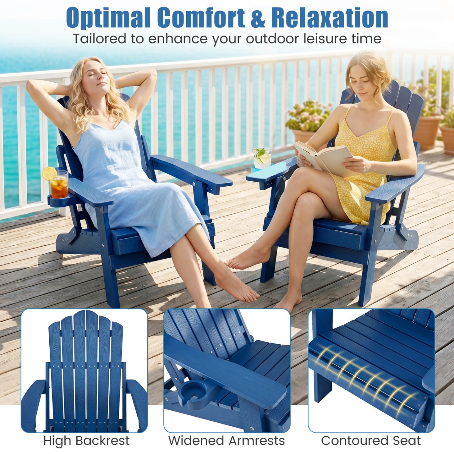 Folding Adirondack Chair With Cup Holder, Navy Adirondack Chairs at Gallery Canada