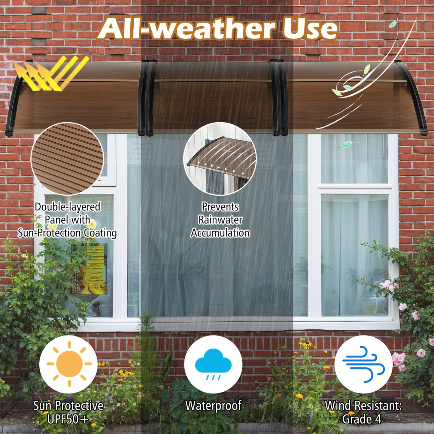 Outdoor Front Door Patio Overhang Awning, 48 x 40 Inch, Brown Outdoor Shades at Gallery Canada