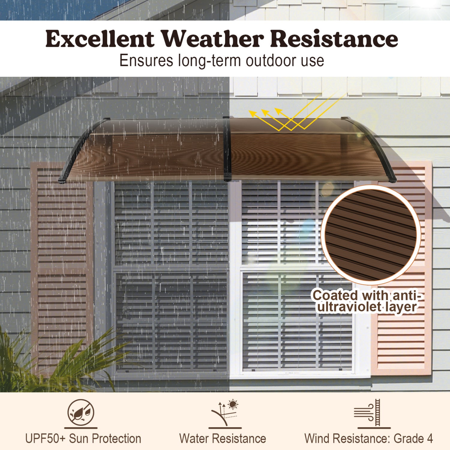 Outdoor Front Door Patio Overhang Awning, 80 x 40 Inch, Brown Outdoor Shades at Gallery Canada