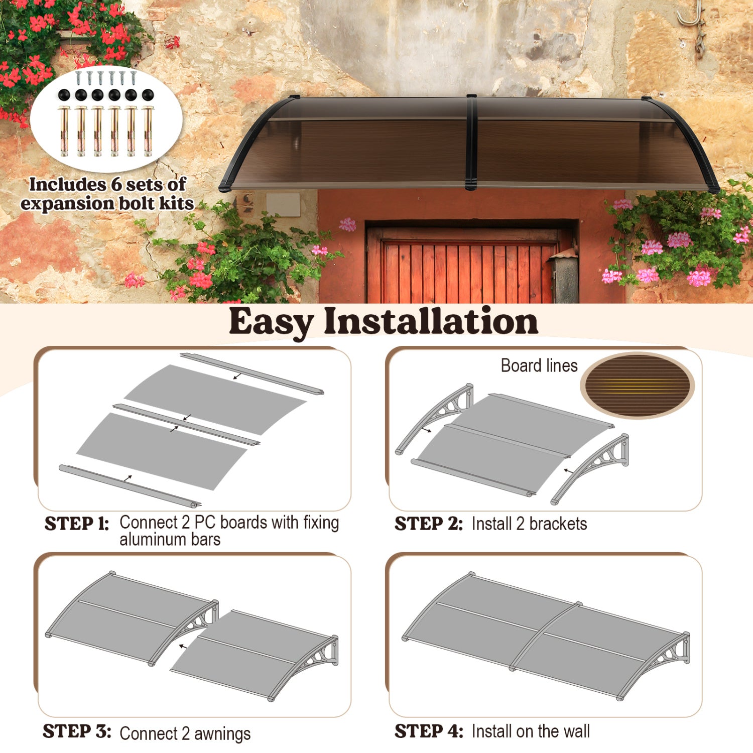 Outdoor Front Door Patio Overhang Awning, 80 x 40 Inch, Brown Outdoor Shades at Gallery Canada