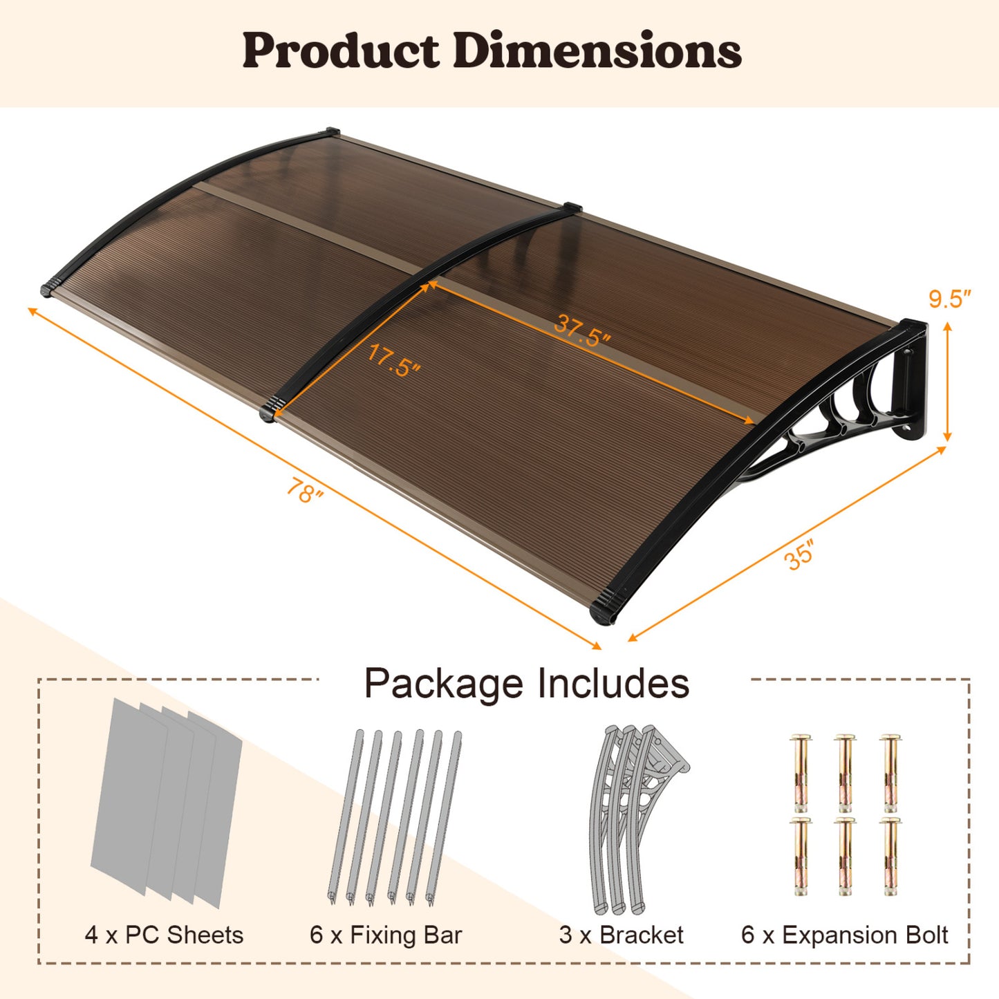Outdoor Front Door Patio Overhang Awning, 80 x 40 Inch, Brown Outdoor Shades at Gallery Canada