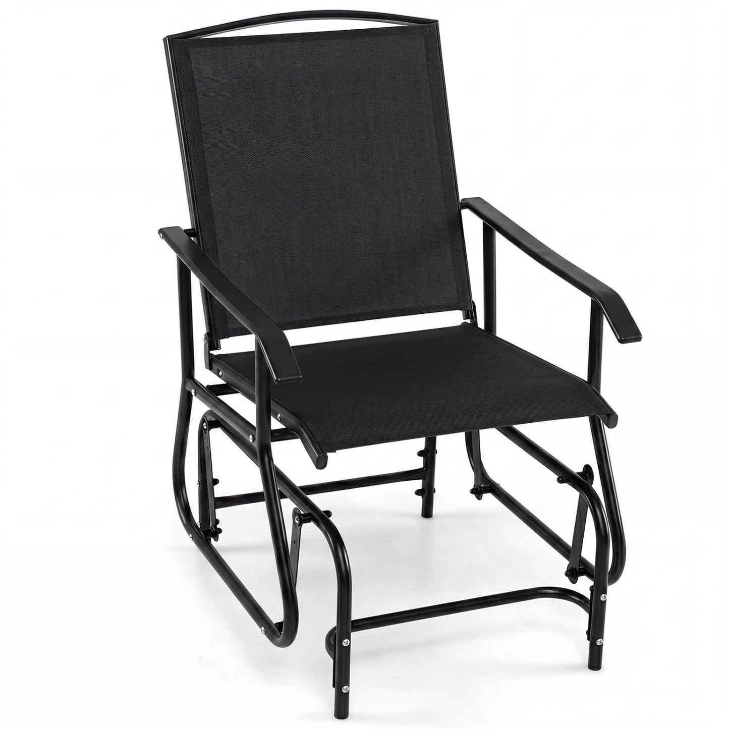 Outdoor Glider Chair with Metal Frame and Armrests, Black Patio Rocking Chairs & Gliders at Gallery Canada