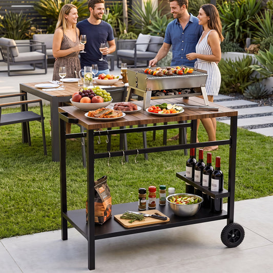 Outdoor Grill Cart with Spice Rack, Brown Patio Dining Sets Brown at Gallery Canada