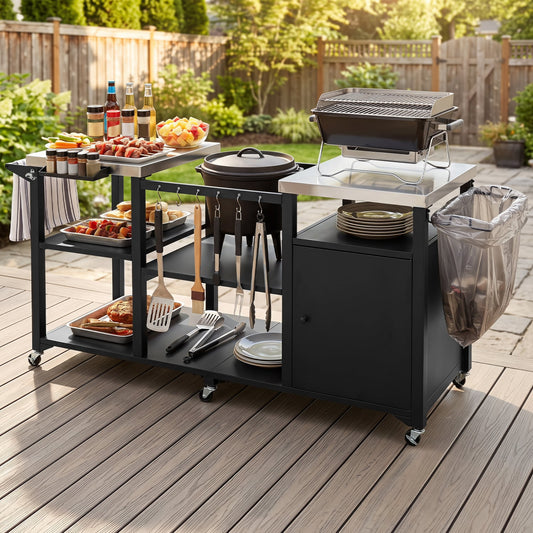 Outdoor Grill Cart, Stainless Steel Tabletop, Black Outdoor Grills Black at Gallery Canada