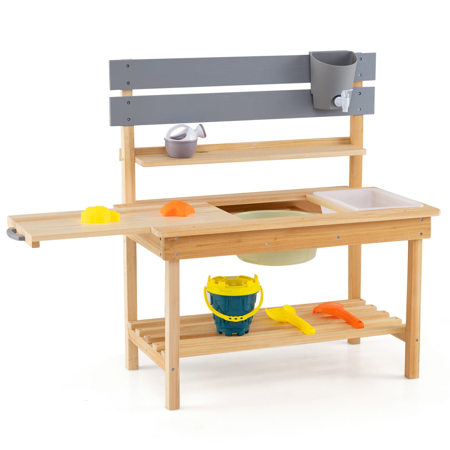 Outdoor Kids Mud Kitchen with Extended Tabletop and Water Tank, Natural Play Kitchen Sets at Gallery Canada