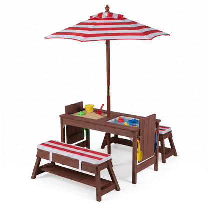 Kids Wooden Picnic Table with Umbrella, Red Kids Table & Chair Sets Red at Gallery Canada