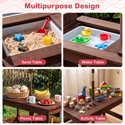 Kids Wooden Picnic Table with Umbrella, Red Kids Table & Chair Sets at Gallery Canada