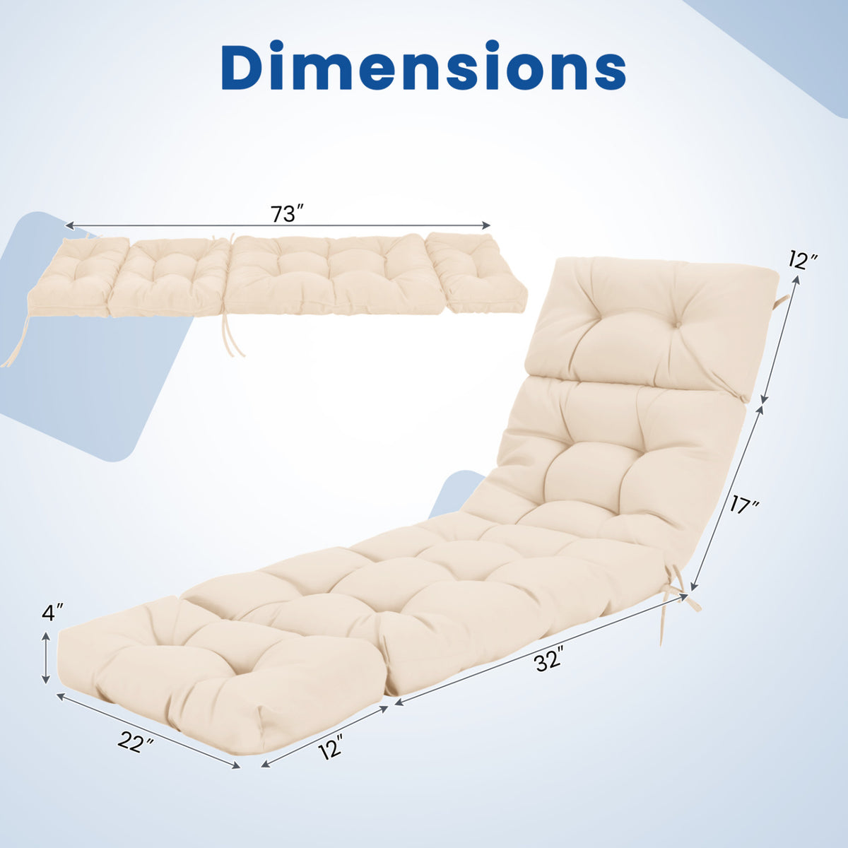 73"X22" Outdoor Lounge Chaise Cushion, High Back, Beige Outdoor Furniture Accessories at Gallery Canada