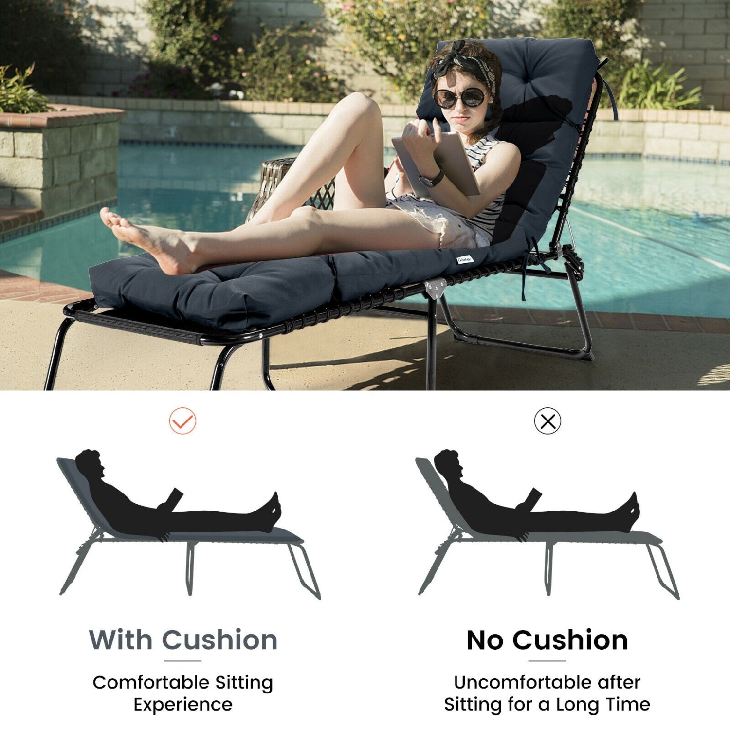 Outdoor Chaise Cushion With String Ties, Gray Outdoor Chaise Lounges at Gallery Canada