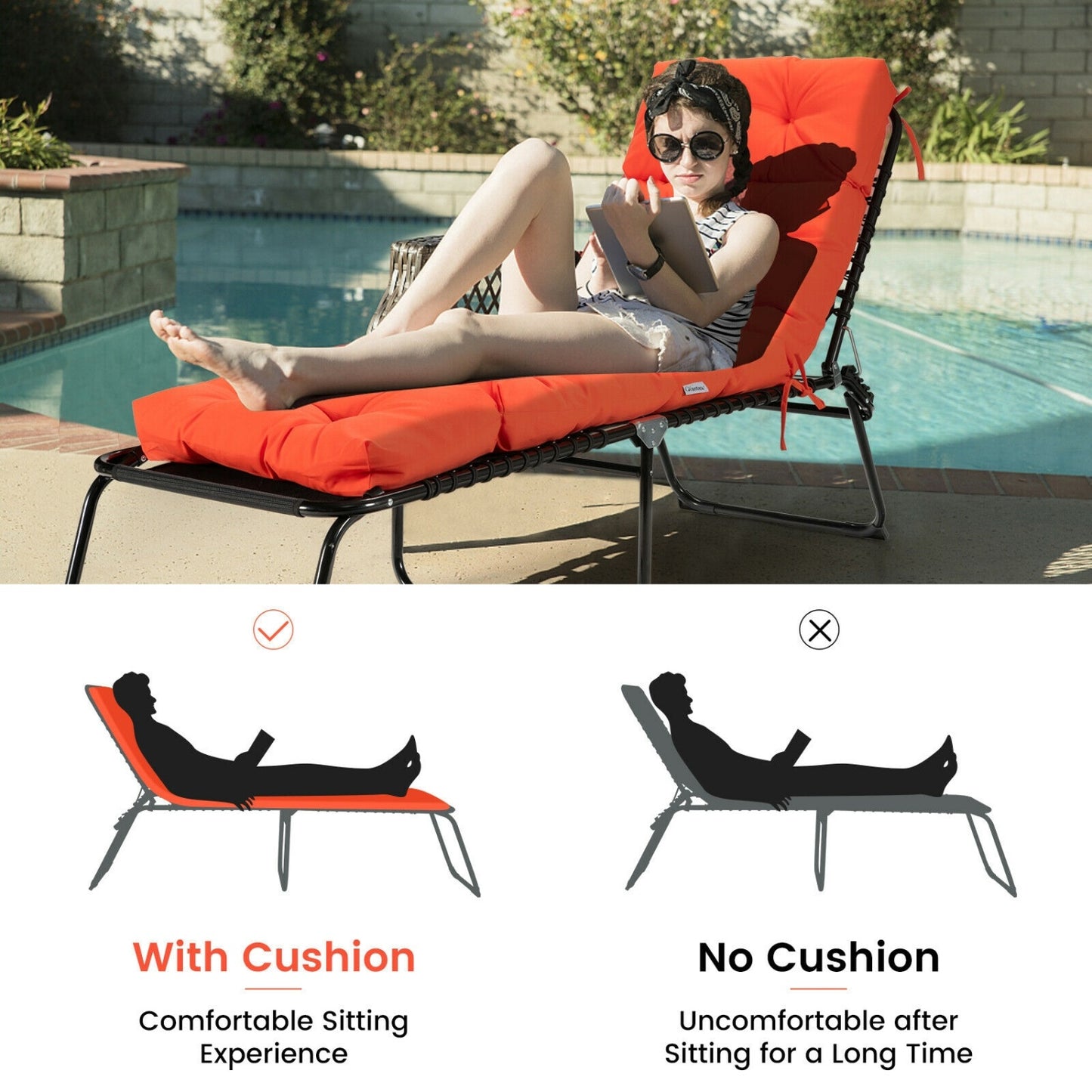 Outdoor Chaise Cushion With String Ties, Orange Outdoor Chaise Lounges at Gallery Canada