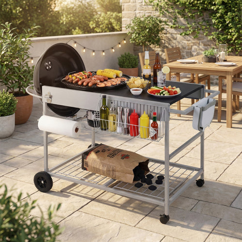 Outdoor Movable Grill Table, 18/22 Inch, Black