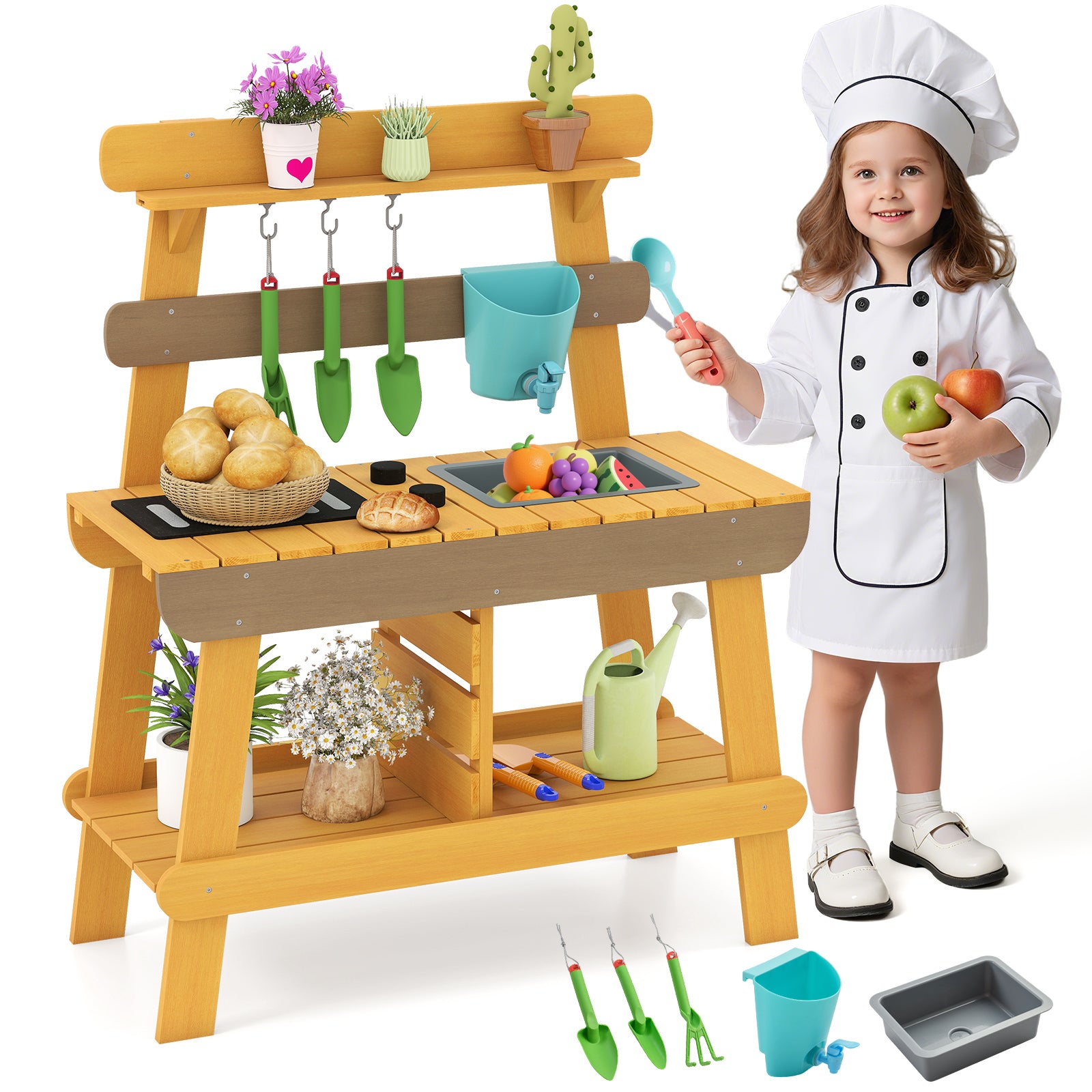 Outdoor Mud Kitchen, Wooden Play Kitchen Toy, Aged 3-8, Yellow Play Kitchen Sets at Gallery Canada