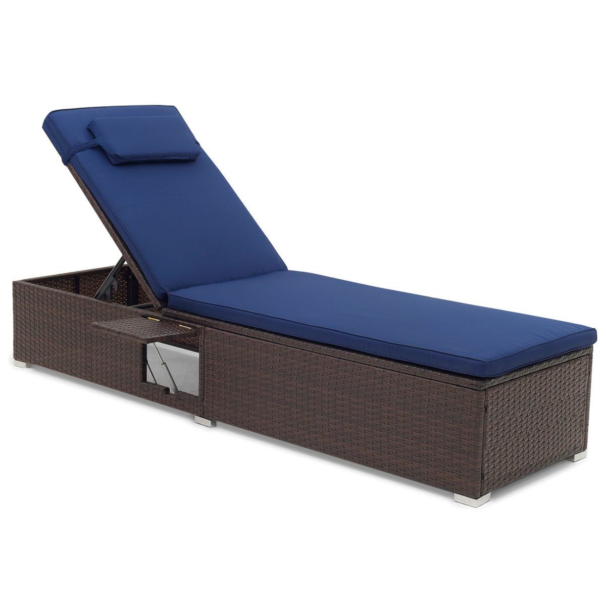 Outdoor PE Rattan Chaise Lounge, 6-Level Backrest, Navy Outdoor Chaise Lounges Navy at Gallery Canada