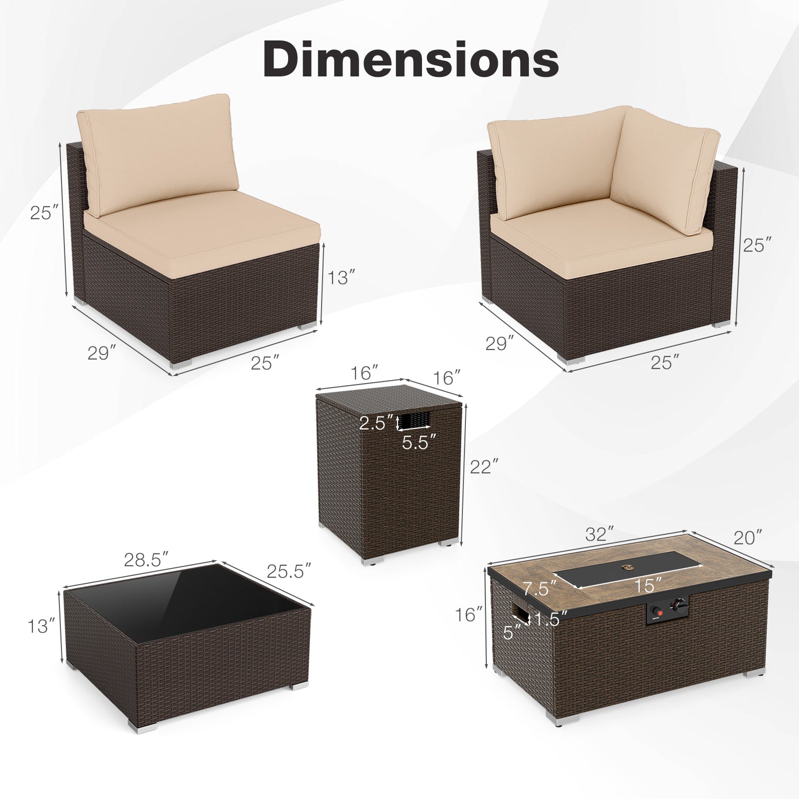 Outdoor Rattan Conversation Set, 32” Fire Pit Table With Tank Holder, Beige Patio Conversation Sets at Gallery Canada