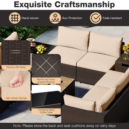 Outdoor Rattan Conversation Set, 32” Fire Pit Table With Tank Holder, Beige Patio Conversation Sets at Gallery Canada