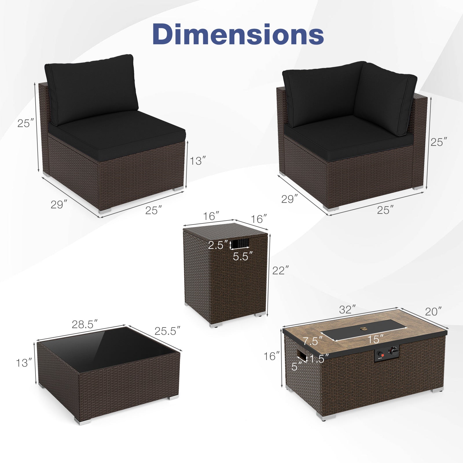 Outdoor Rattan Conversation Set, 32” Propane Fire Pit Table, Black Patio Conversation Sets at Gallery Canada