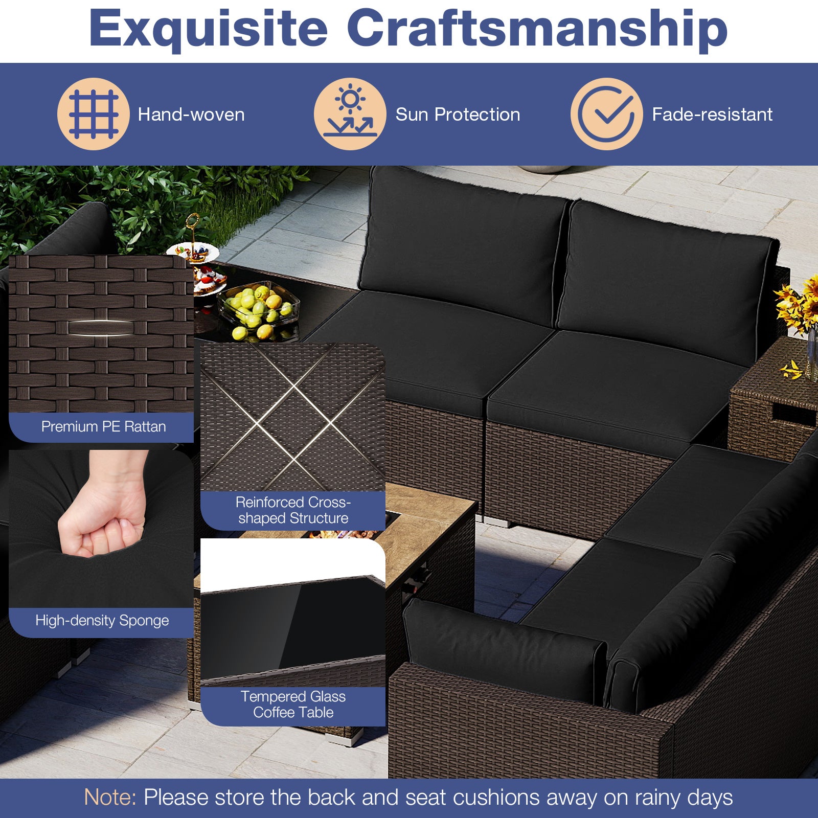 Outdoor Rattan Conversation Set, 32” Propane Fire Pit Table, Black Patio Conversation Sets at Gallery Canada