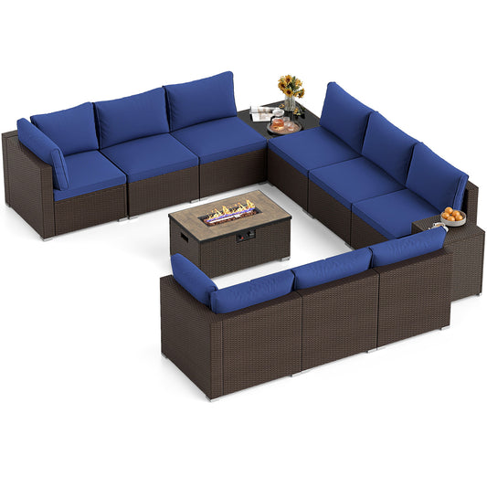 Outdoor Rattan Conversation Set, 32” Propane Fire Pit Table, Navy Patio Conversation Sets Navy at Gallery Canada