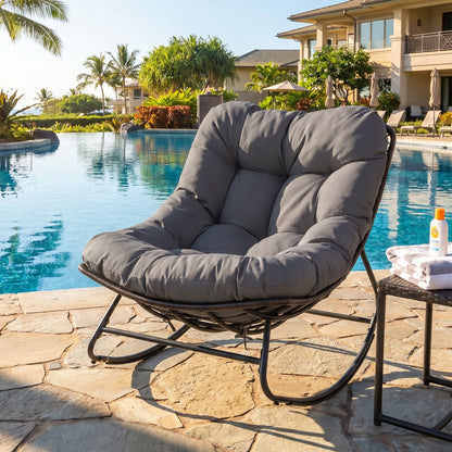 Outdoor Papasan Rocking Chair, Thick Cushion, Gray Patio Rocking Chairs & Gliders at Gallery Canada