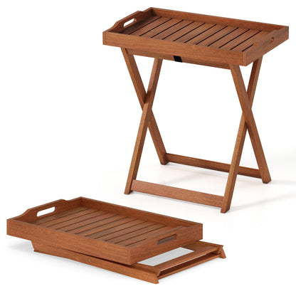 Outdoor Patio Solid Wood Tray Table, Removable Top, Natural Patio Coffee Tables Natural at Gallery Canada