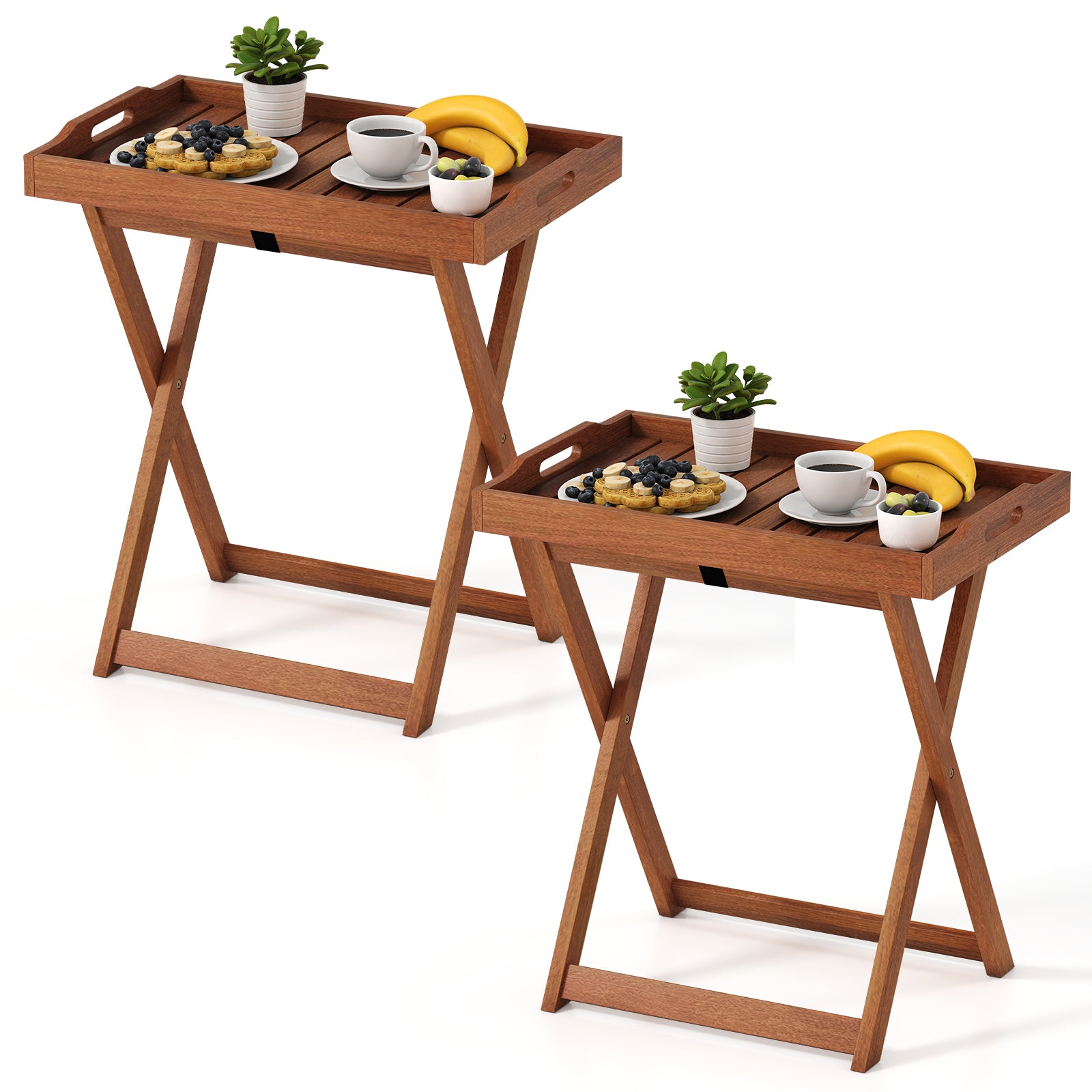Outdoor Patio Solid Wood Tray Table, Removable Top, Natural Patio Coffee Tables at Gallery Canada