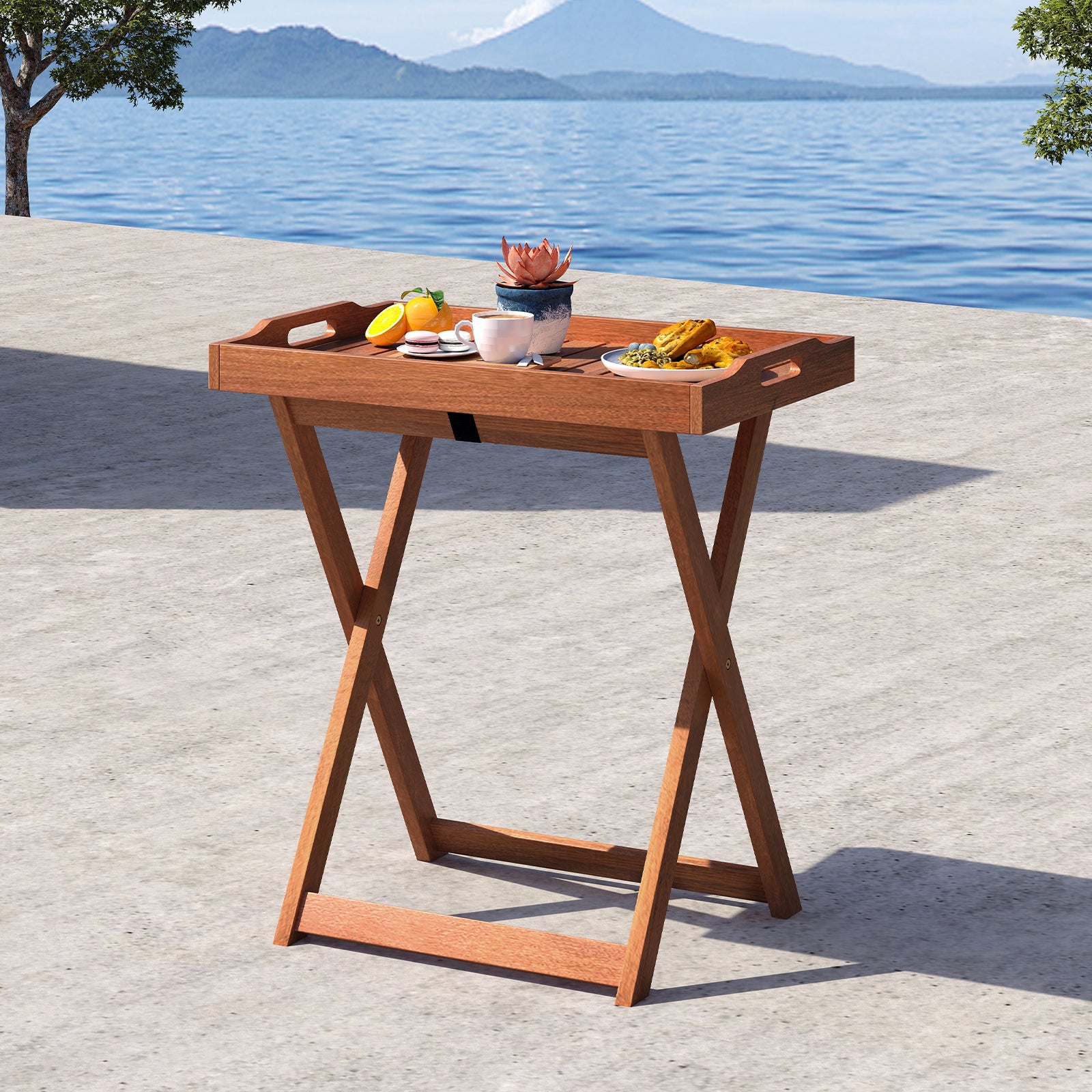 Outdoor Patio Solid Wood Tray Table, Removable Top, Natural Patio Coffee Tables at Gallery Canada