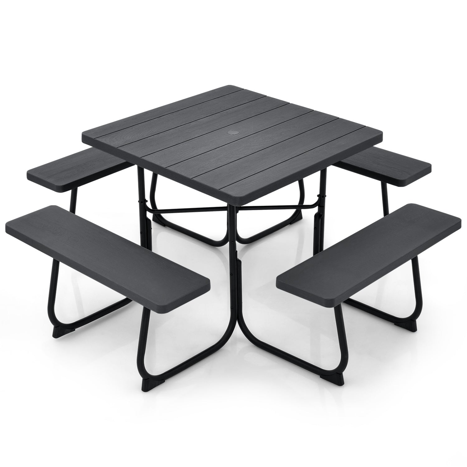 Outdoor Picnic Table With 4 Benches, Umbrella Hole, Black Picnic Tables at Gallery Canada