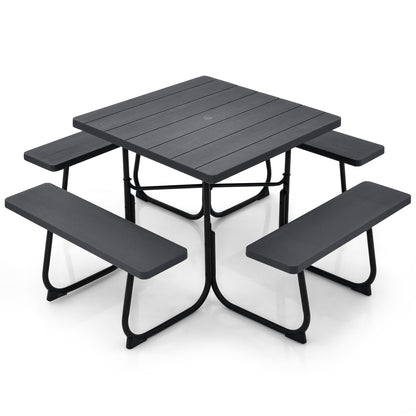 Outdoor Picnic Table With 4 Benches, Umbrella Hole, Black Picnic Tables at Gallery Canada