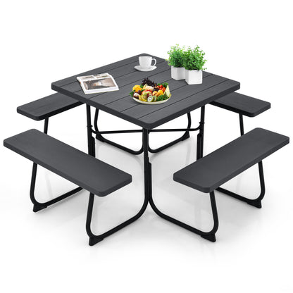 Outdoor Picnic Table With 4 Benches, Umbrella Hole, Black Picnic Tables at Gallery Canada
